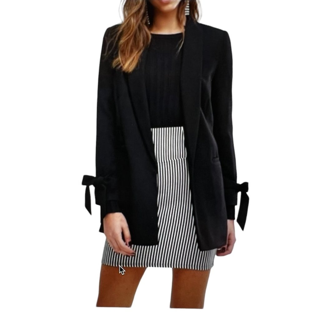 LN Miss Selfridge Black Open Front Tie Sleeve Blazer Size 4